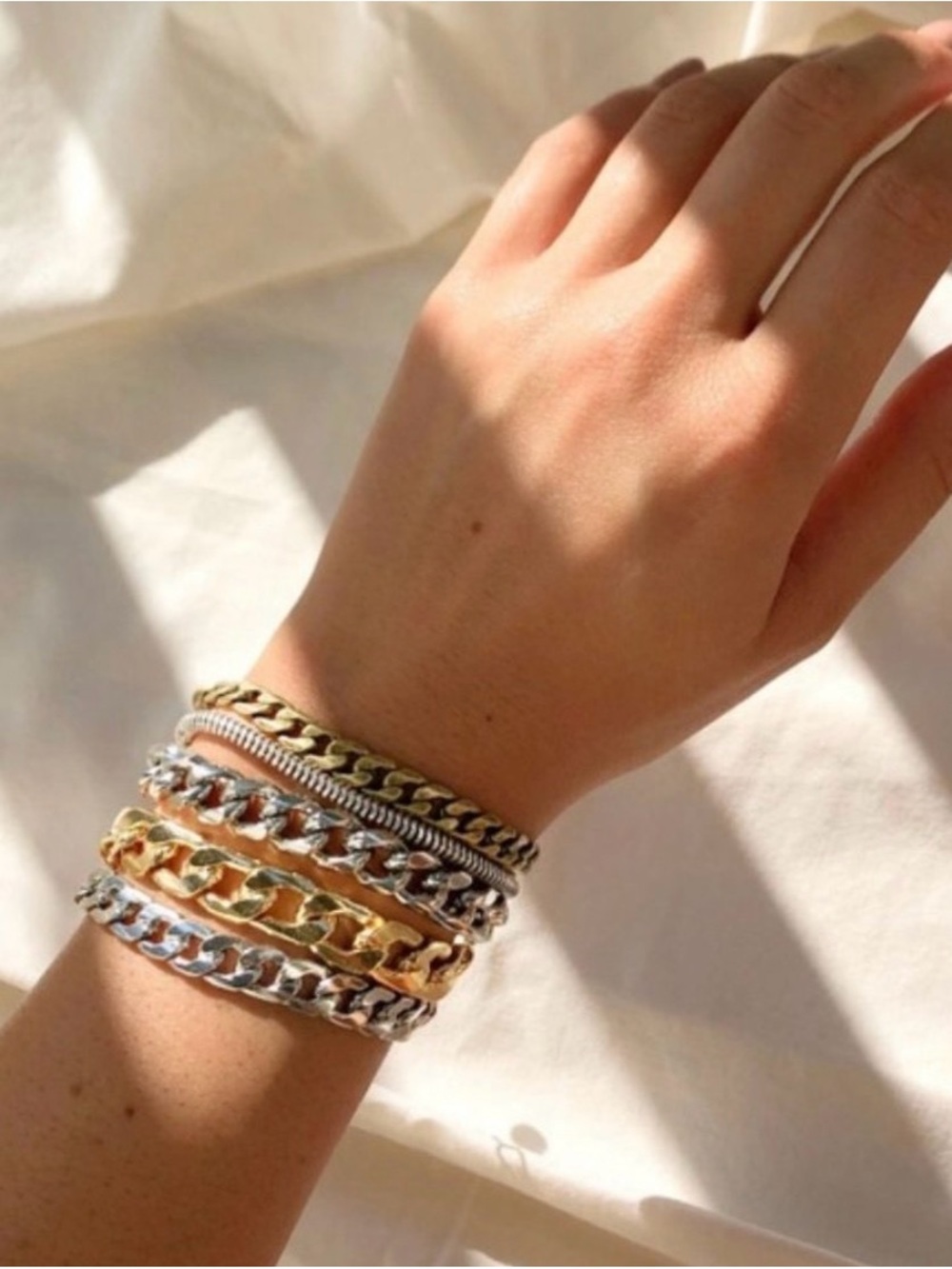 Jenny Bird Austin Mixed Metal 5 Strand Chain Bracelet Two-Tone Silver Gold Cuff - Picture 8 of 8